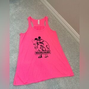 Bella Canvas Neon Pink Wrong Park Mickey Dinosaur Tank Top, size M